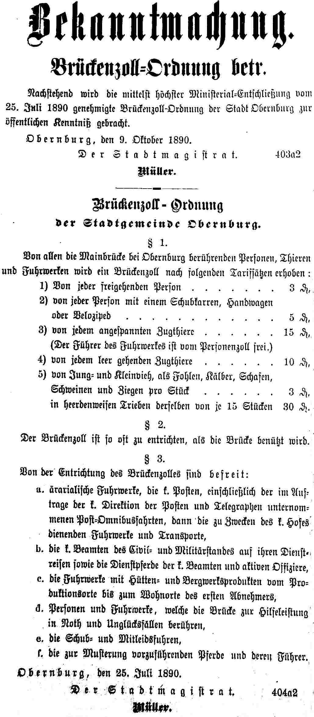 Brueckenzollordnung 3 Pfennig