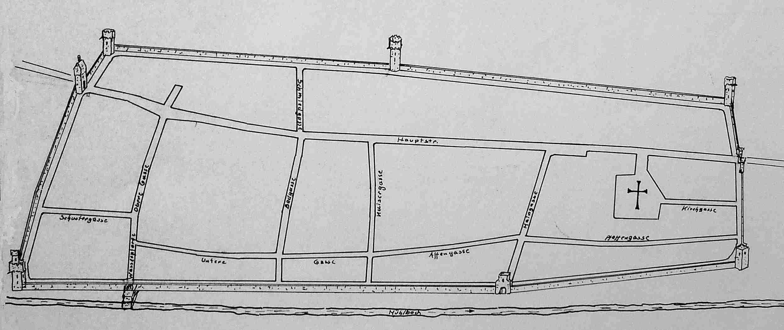 Stadtplan mit Straen und Trmen alt