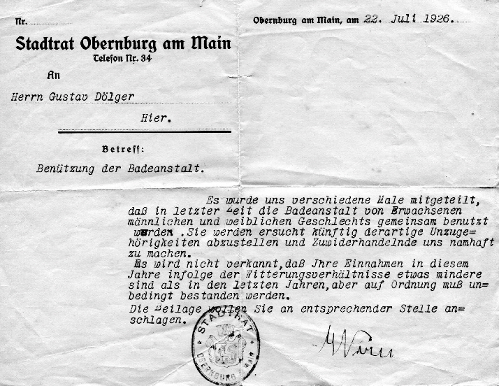 2014-8-1 Schreiben Stadt 1926